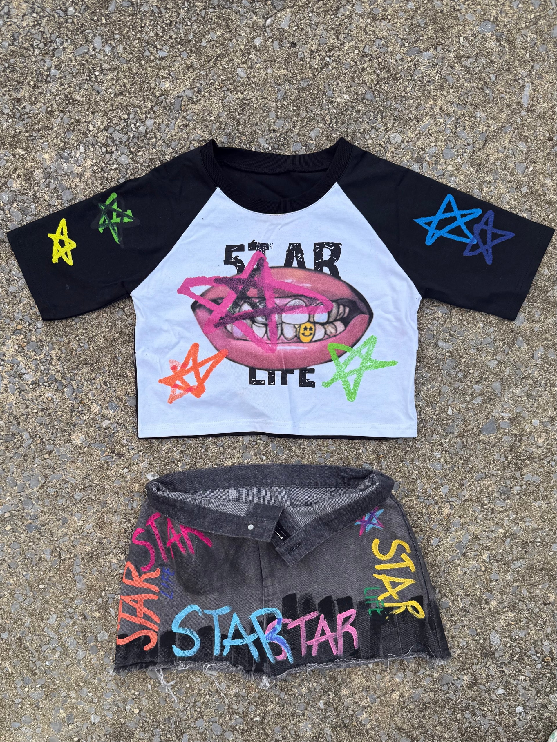 Black+ White Cropped 'Stargirl' Tee