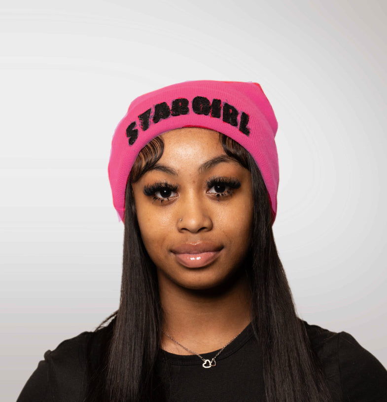 'Stargirl' Distressed BABY Pink Beanie