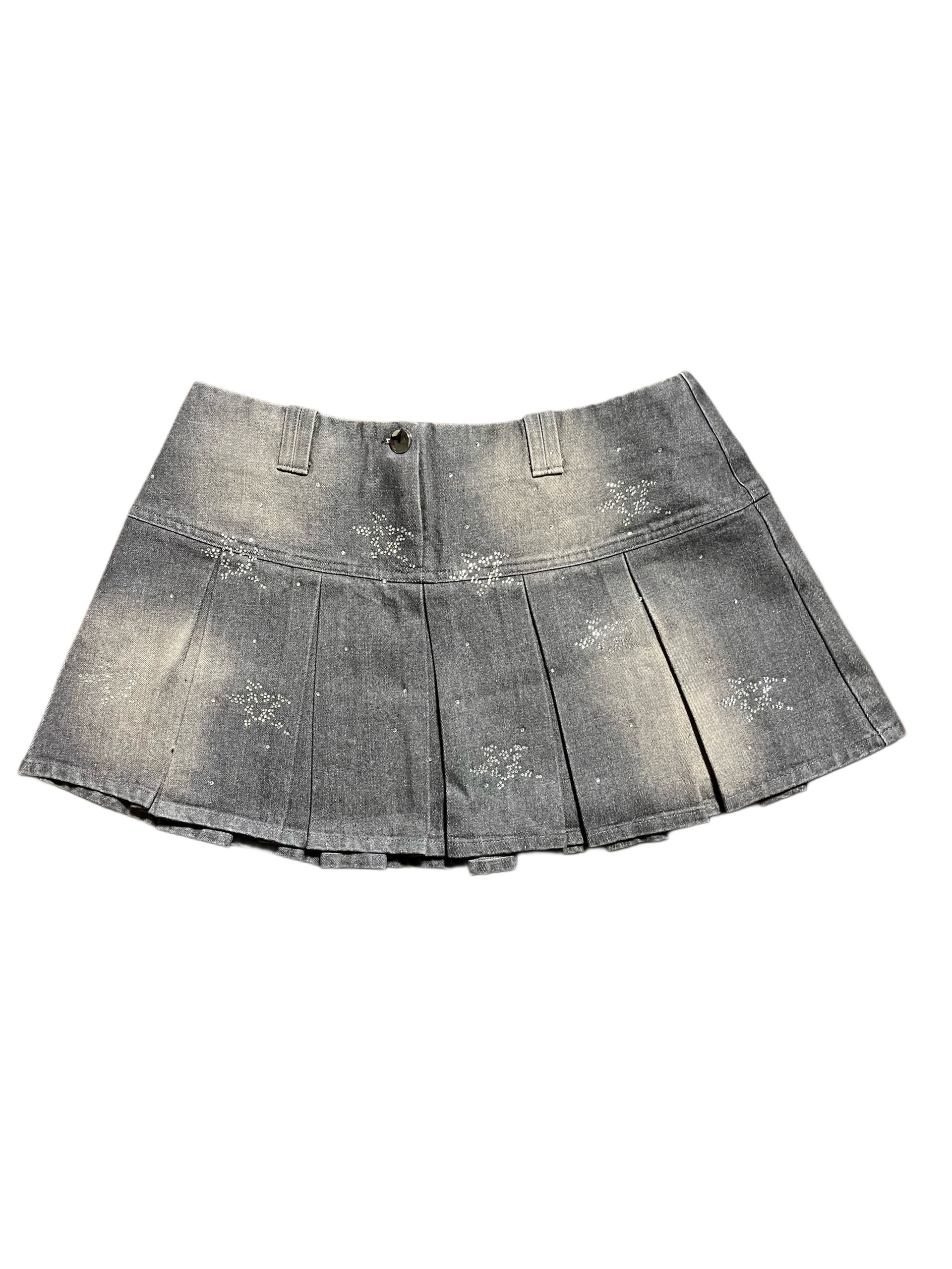 Star Rinestone Pleated Denim Skirt