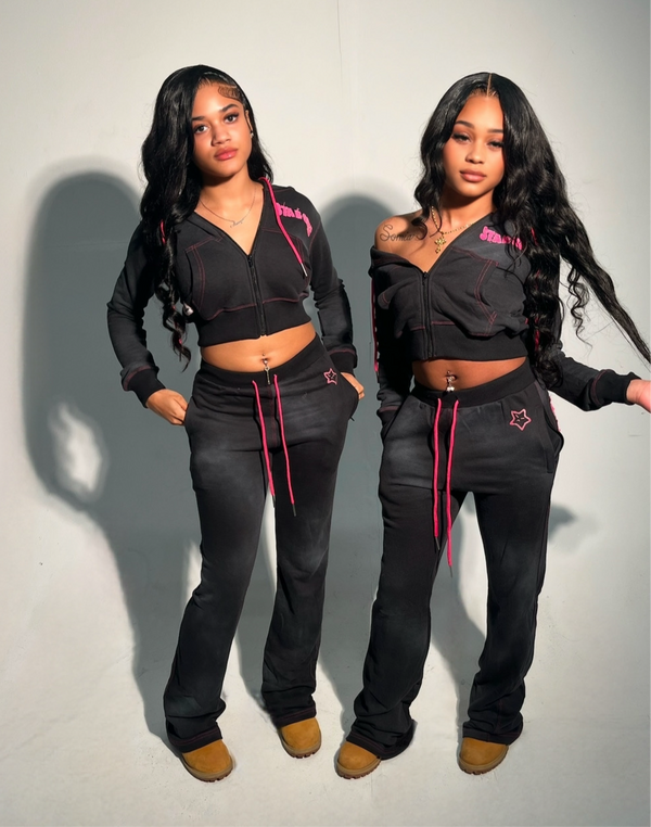 Black Distressed Loungewear Set