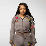 Grey Individual Embroidery Cropped Jacket