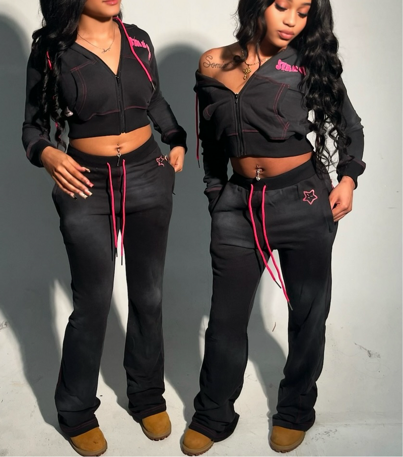 Black Distressed Loungewear Set