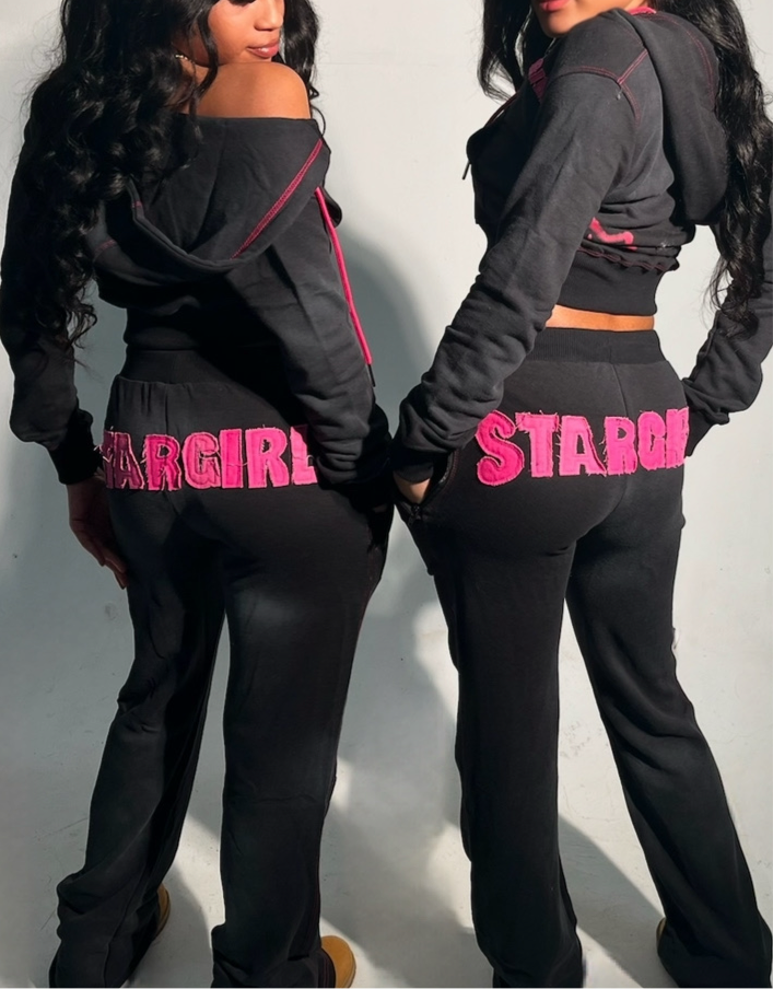 Black Distressed Loungewear Set